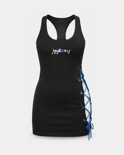 Laced Up Tank Top Dress - Black/Blue