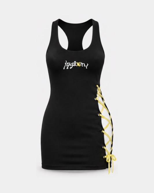 Laced Up Tank Top Dress - Black/Yellow