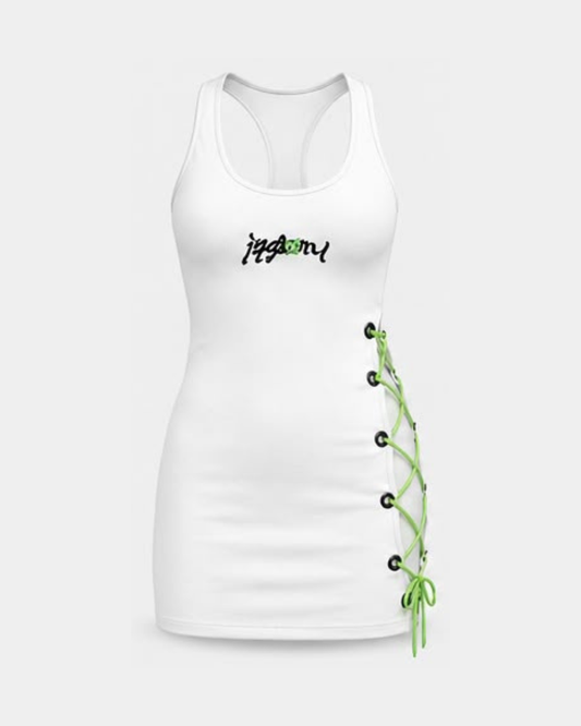 Laced Up Tank Top Dress - White/Green