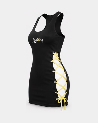 Laced Up Tank Top Dress - Black/Yellow