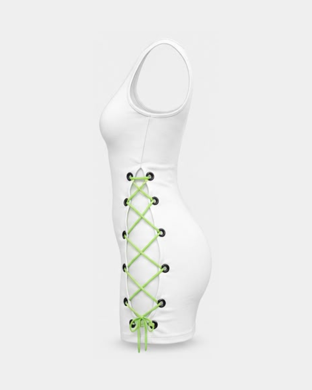 Laced Up Tank Top Dress - White/Green